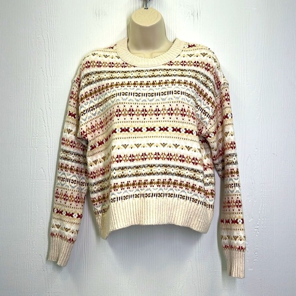American Eagle - Fairisle Snowdrift Oatmeal Fun Design Crewneck Sweater Size XS - Picture 3 of 12